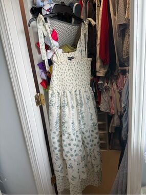 Crystal Doll Cream Sundress with Sage Green Floral Print